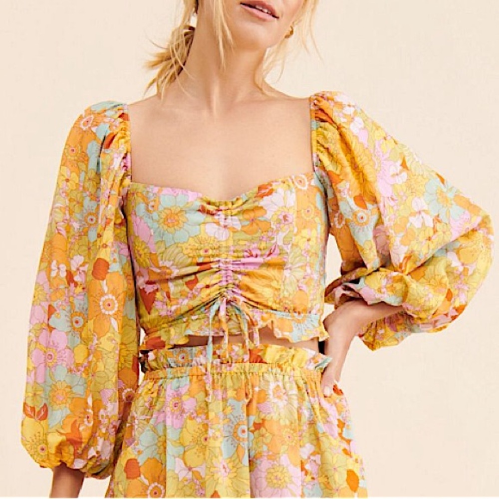 Show Me Your MuMu Floral Balloon Sleeve Blouse, New - Picture 4 of 11